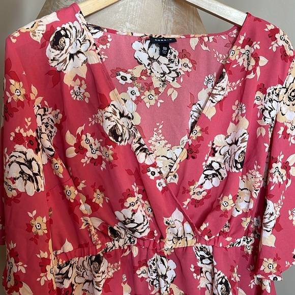 FLORAL WRAP GEORGETTE BABYDOLL BLOUSE CORAL Size 00 - Picture 14 of 15